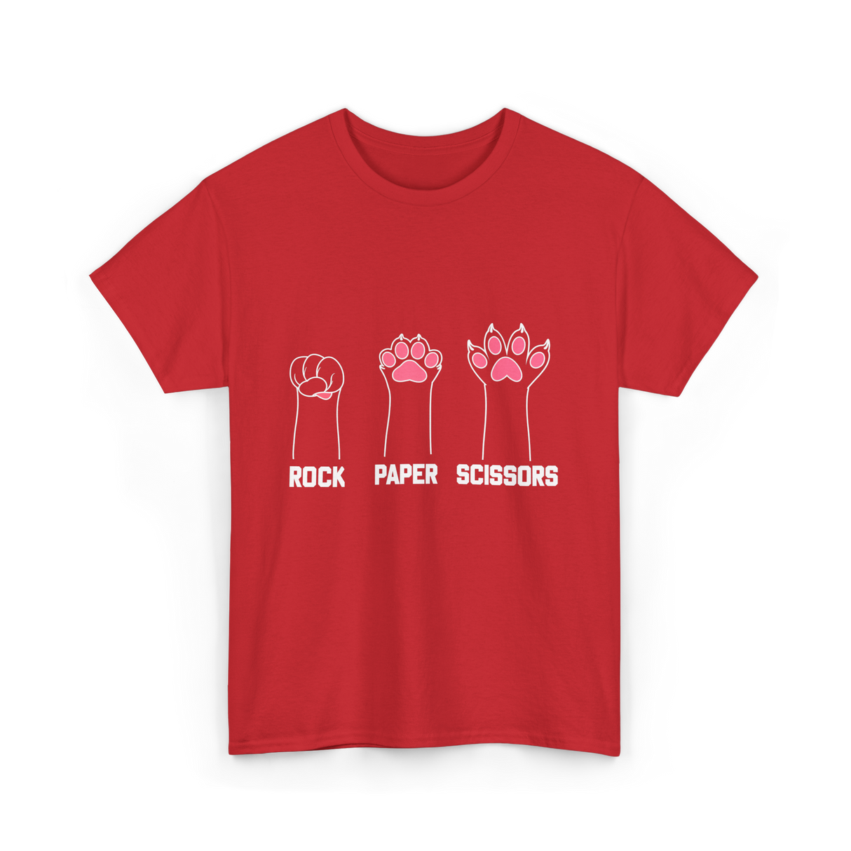 Rock Paper Scissors Cat Paw Game T-Shirt - Red