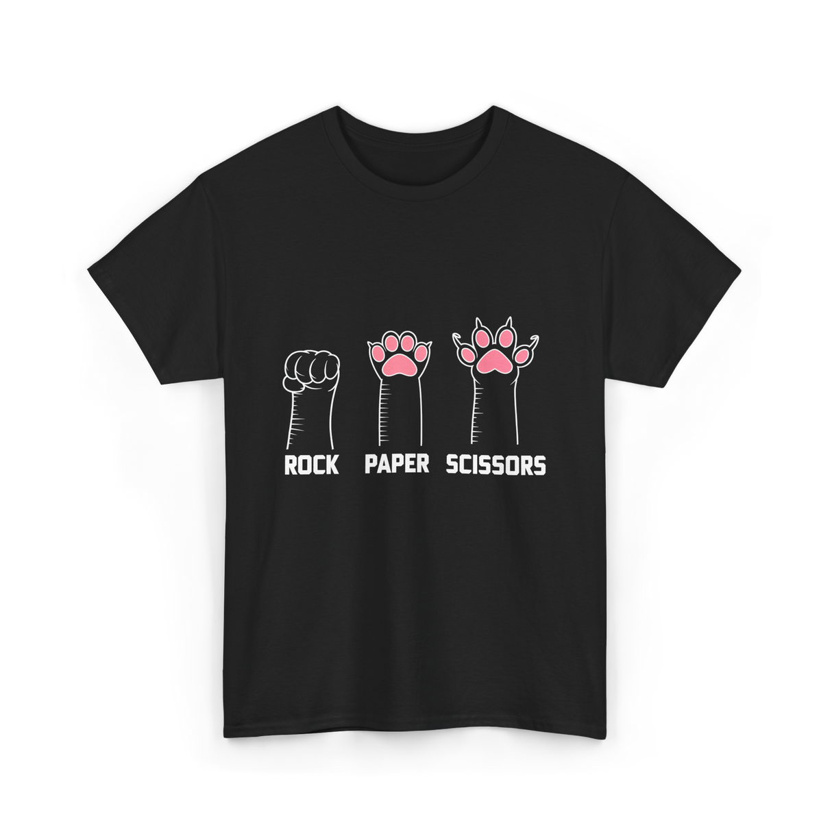 Rock Paper Scissors Cat Paws Cat T-Shirt - Black