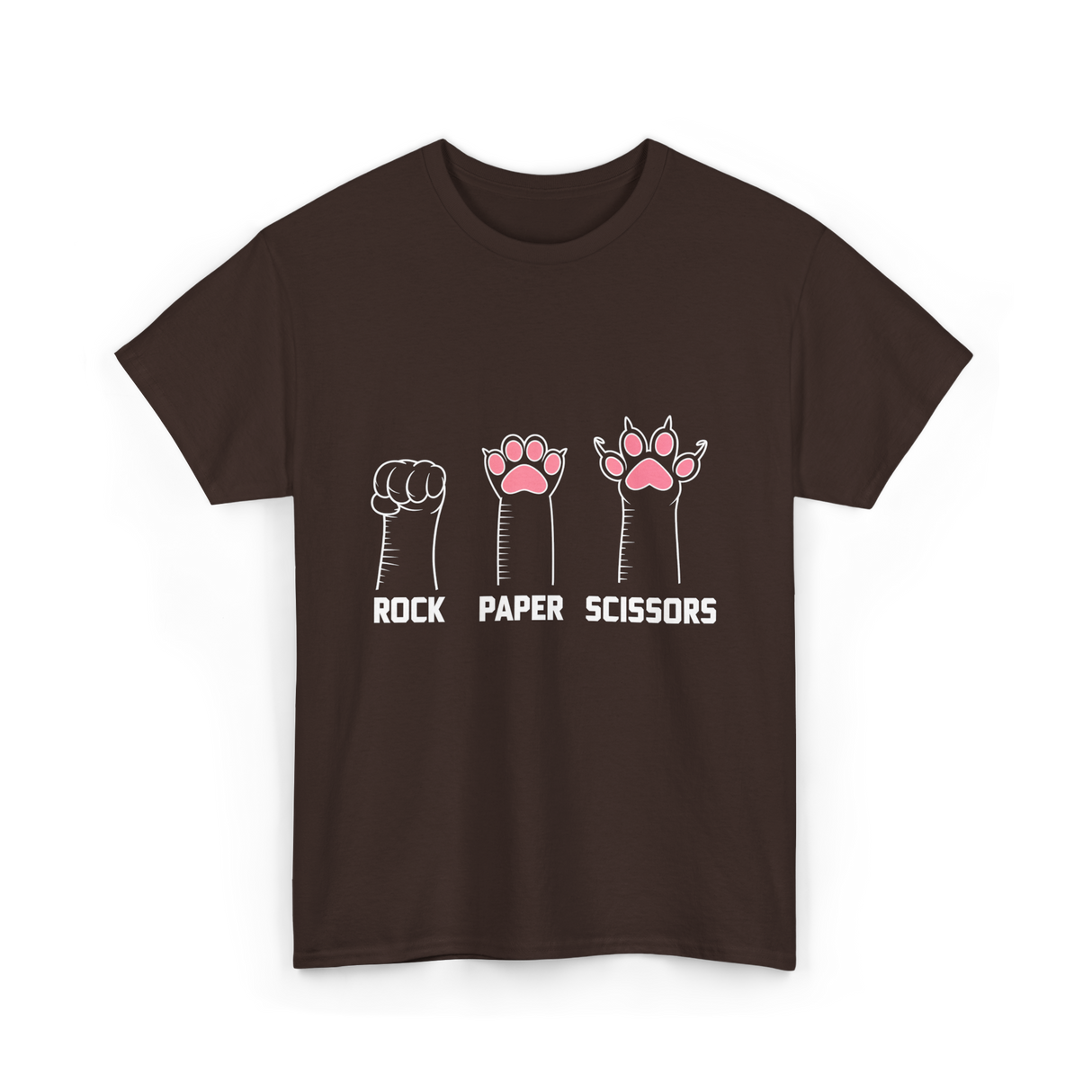 Rock Paper Scissors Cat Paws Cat T-Shirt - Dark Chocolate