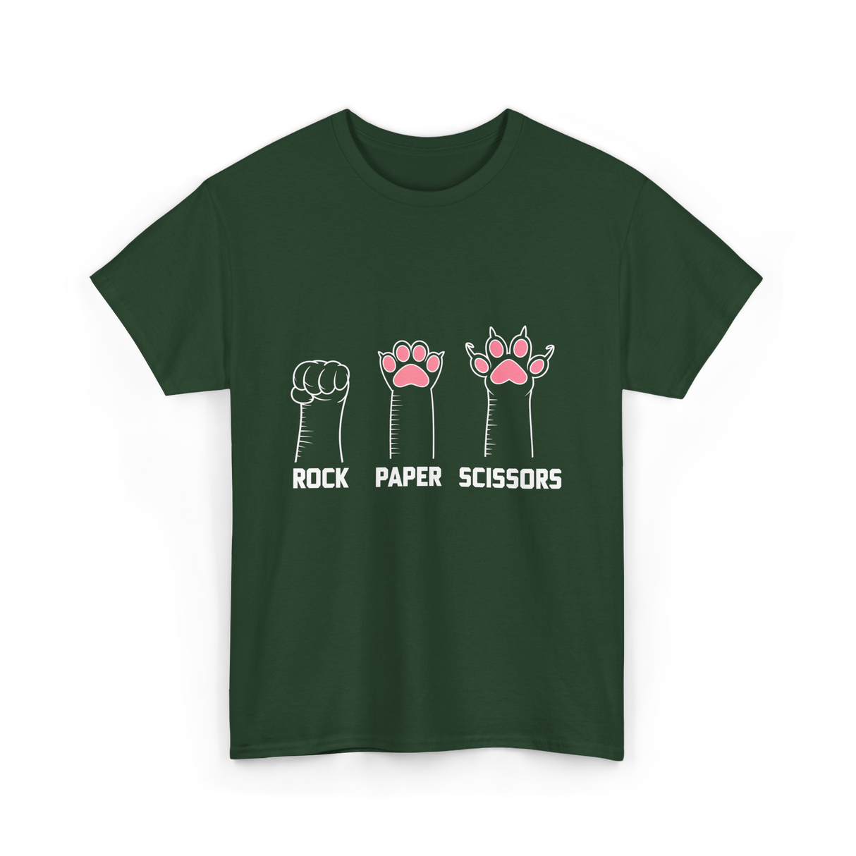 Rock Paper Scissors Cat Paws Cat T-Shirt - Forest Green