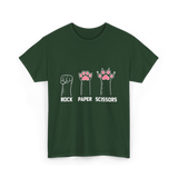 Rock Paper Scissors Cat Paws Cat T-Shirt - Forest Green