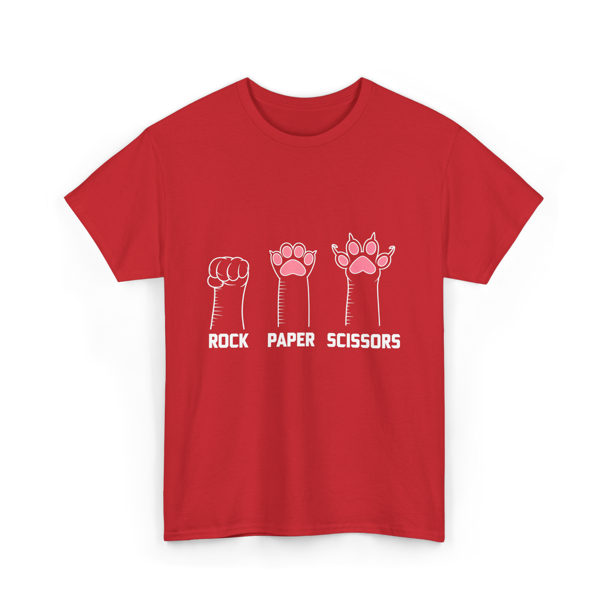 Rock Paper Scissors Cat Paws Cat T-Shirt - Red