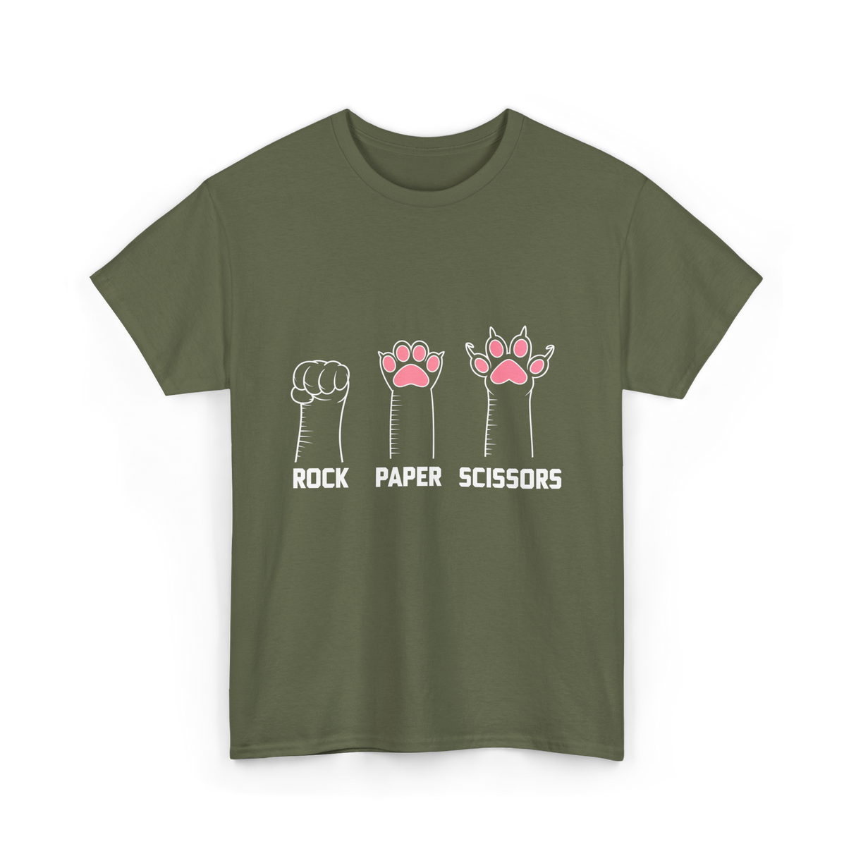 Rock Paper Scissors Cat Paws Cat T-Shirt - Military Green