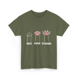 Rock Paper Scissors Cat Paws Cat T-Shirt - Military Green