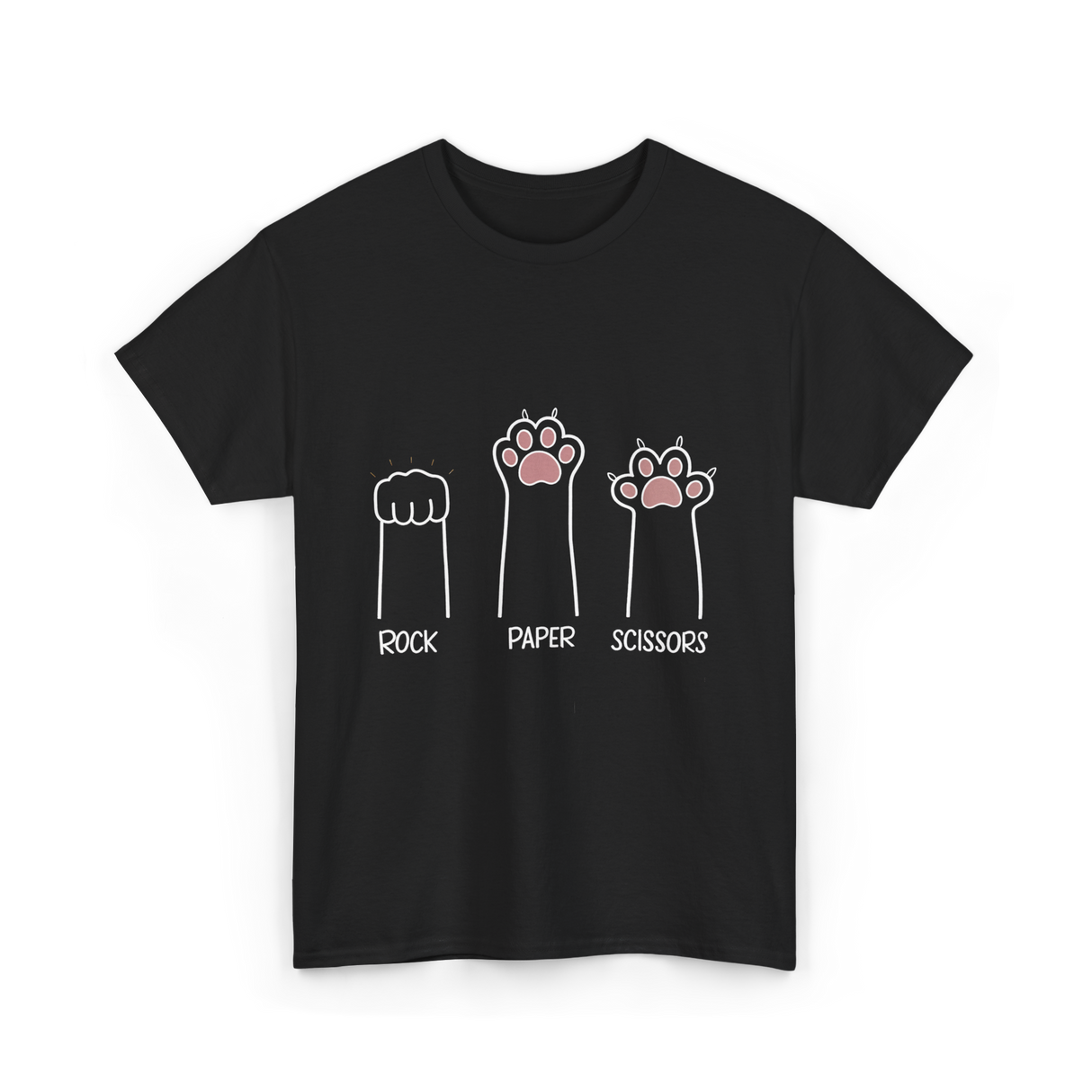 Rock Paper Scissors Paw Game Cat T-Shirt - Black