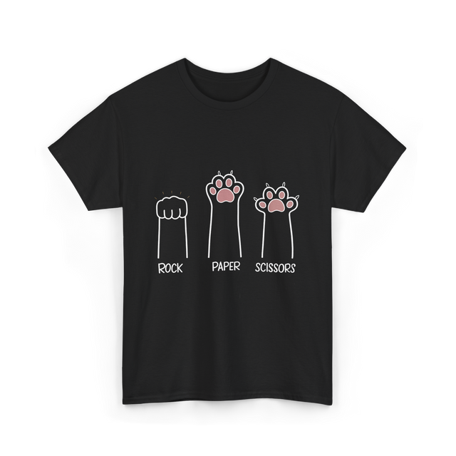 Rock Paper Scissors Paw Game Cat T-Shirt - Black