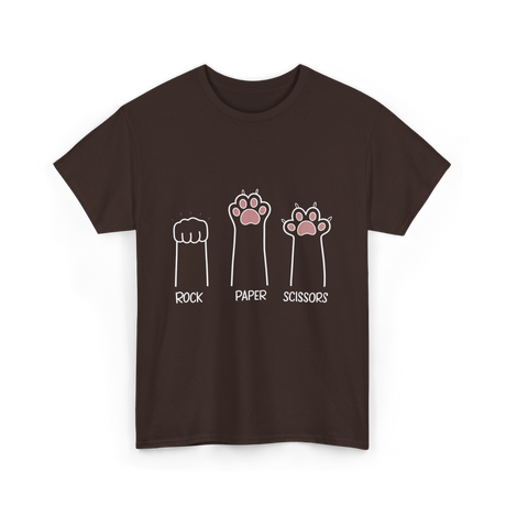 Rock Paper Scissors Paw Game Cat T-Shirt - Dark Chocolate