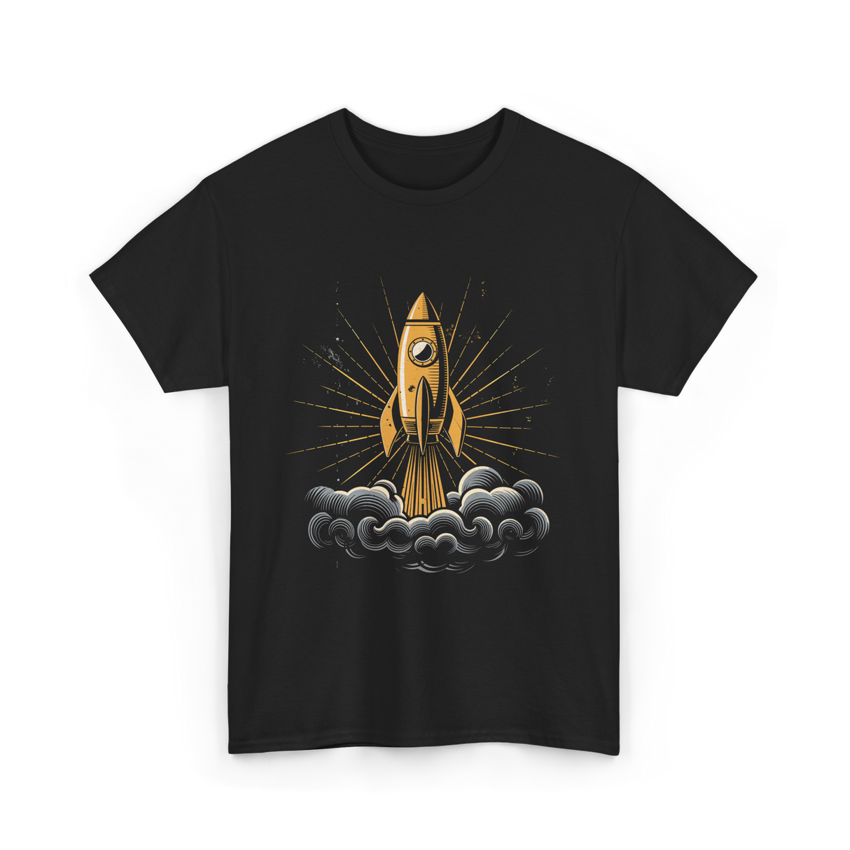 Rocket Retro Spacecraft Galaxy T-Shirt - Black