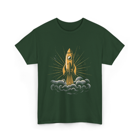 Rocket Retro Spacecraft Galaxy T-Shirt - Forest Green