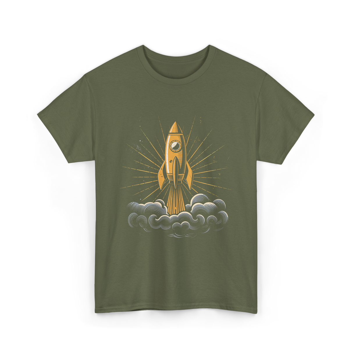 Rocket Retro Spacecraft Galaxy T-Shirt - Military Green