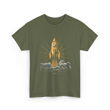 Rocket Retro Spacecraft Galaxy T-Shirt - Military Green