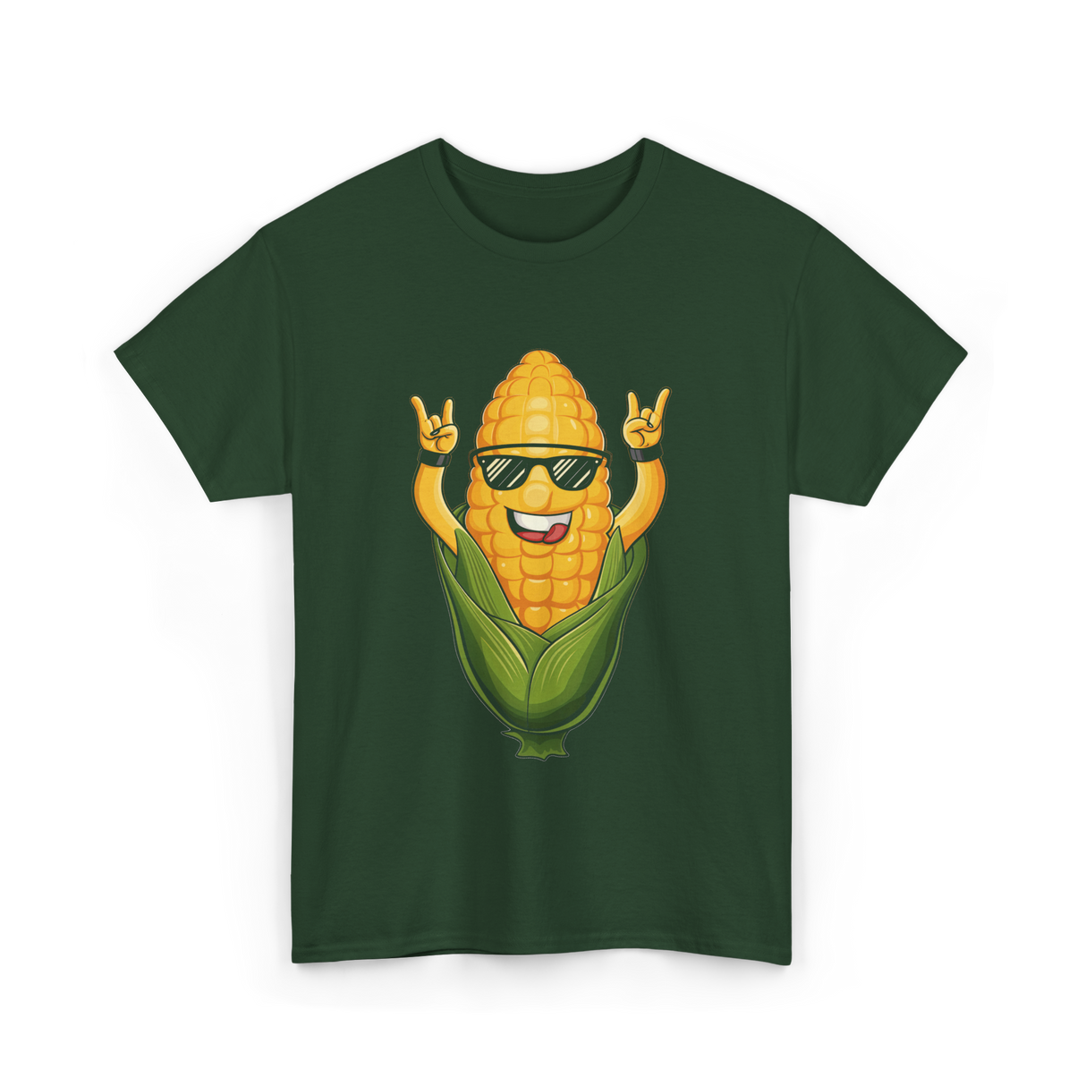 Rocking Corn Character Corn T-Shirt - Forest Green