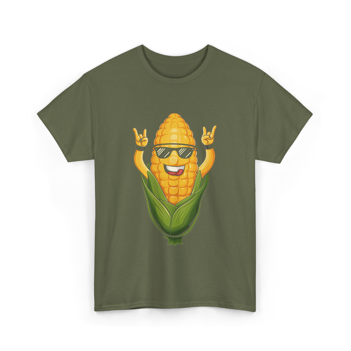 Rocking Corn Character Corn T-Shirt - Military Green