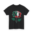 Rose Italian Green Red Flower T-Shirt - Black