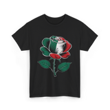 Rose Italian Green Red Flower T-Shirt - Black