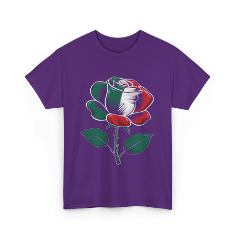 Rose Italian Green Red Flower T-Shirt - Purple