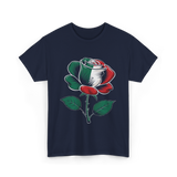 Rose Italian Green Red Flower T-Shirt - Navy