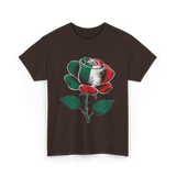 Rose Italian Green Red Flower T-Shirt - Dark Chocolate