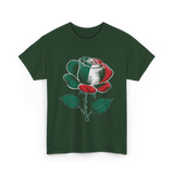 Rose Italian Green Red Flower T-Shirt - Forest Green