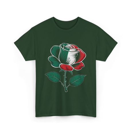 Rose Italian Green Red Flower T-Shirt - Forest Green