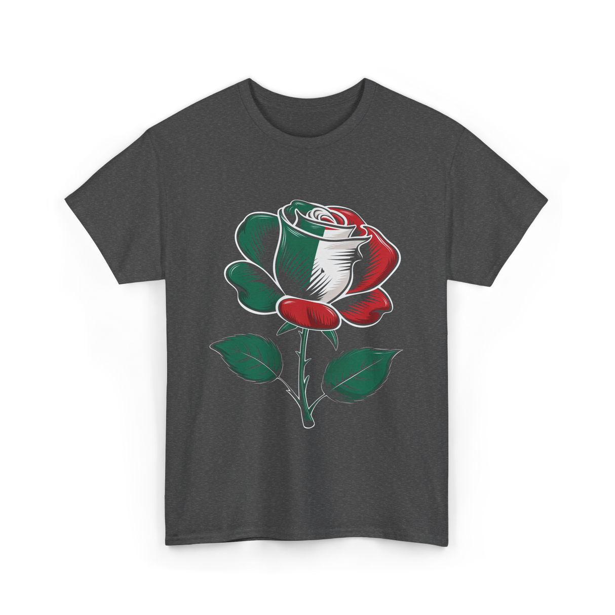 Rose Italian Green Red Flower T-Shirt - Dark Heather