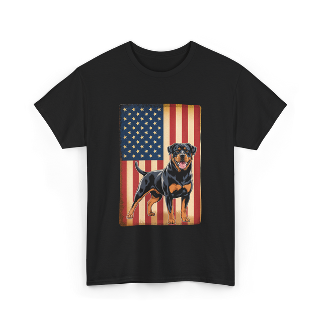 Rottweiler American Flag Dog Lover T-Shirt - Black