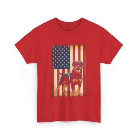 Rottweiler American Flag Dog Lover T-Shirt - Red