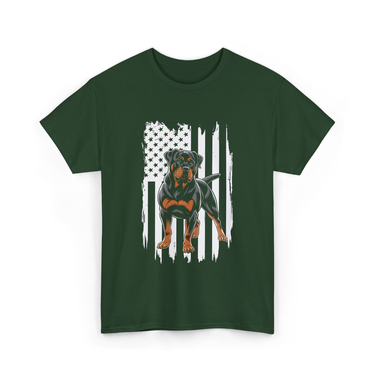 Rottweiler American Flag Rottweiler T-Shirt - Forest Green