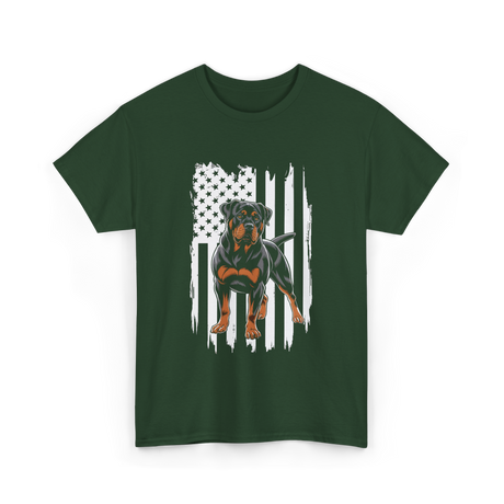 Rottweiler American Flag Rottweiler T-Shirt - Forest Green