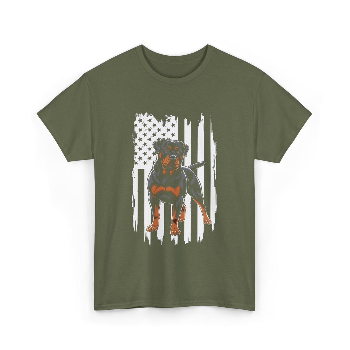 Rottweiler American Flag Rottweiler T-Shirt - Military Green