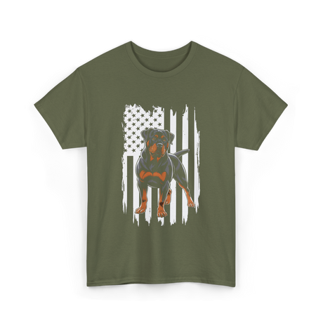 Rottweiler American Flag Rottweiler T-Shirt - Military Green