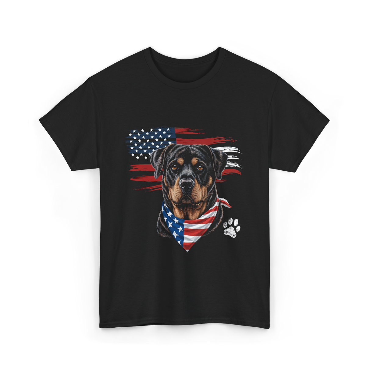 Rottweiler Dog American Flag Canine T-Shirt - Black