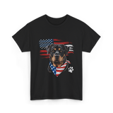 Rottweiler Dog American Flag Canine T-Shirt - Black