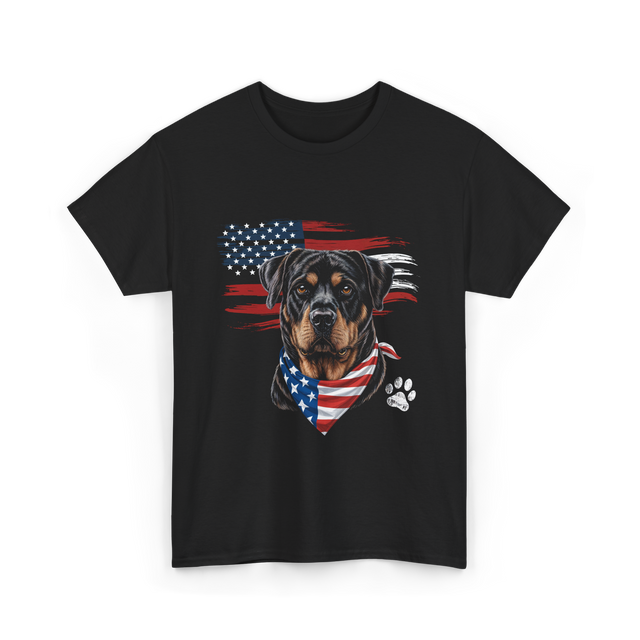 Rottweiler Dog American Flag Canine T-Shirt - Black