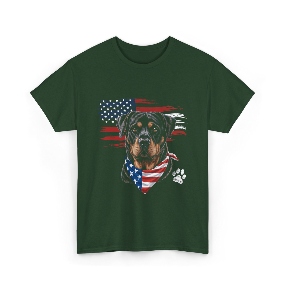 Rottweiler Dog American Flag Canine T-Shirt - Forest Green