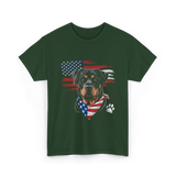 Rottweiler Dog American Flag Canine T-Shirt - Forest Green