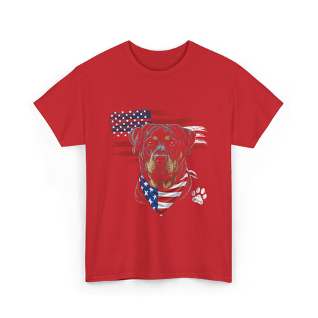 Rottweiler Dog American Flag Canine T-Shirt - Red