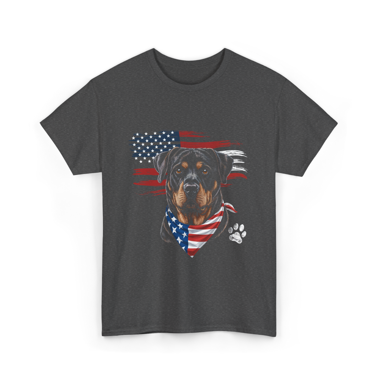 Rottweiler Dog American Flag Canine T-Shirt - Dark Heather