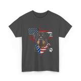 Rottweiler Dog American Flag Canine T-Shirt - Dark Heather