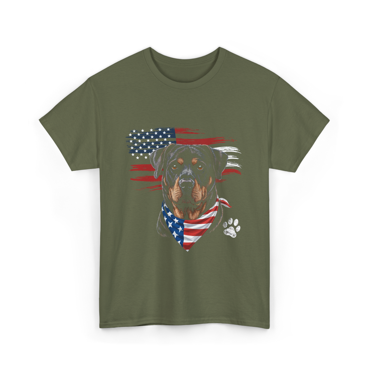 Rottweiler Dog American Flag Canine T-Shirt - Military Green