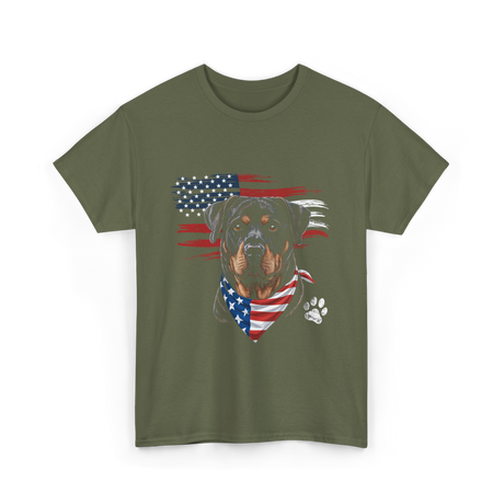 Rottweiler Dog American Flag Canine T-Shirt - Military Green