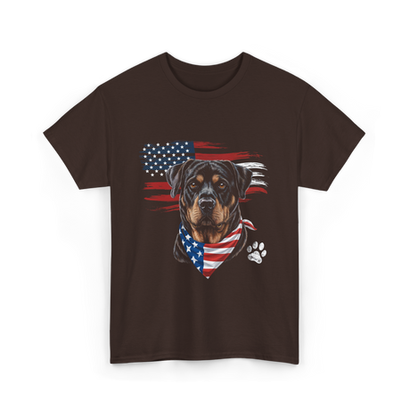 Rottweiler Dog American Flag Canine T-Shirt - Dark Chocolate