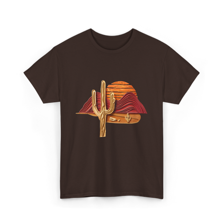 Saguaro Sunset Desert Cactus T-Shirt - Dark Chocolate