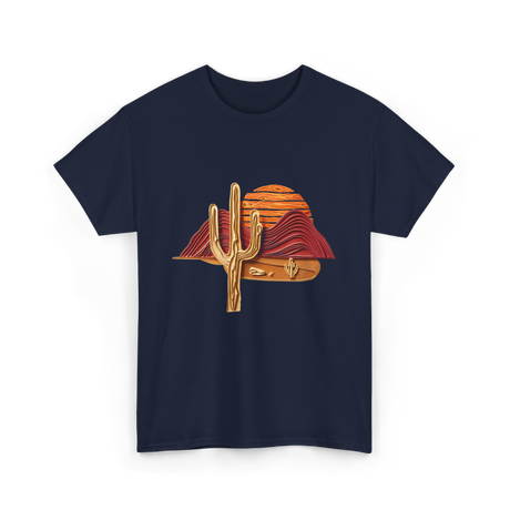 Saguaro Sunset Desert Cactus T-Shirt - Navy