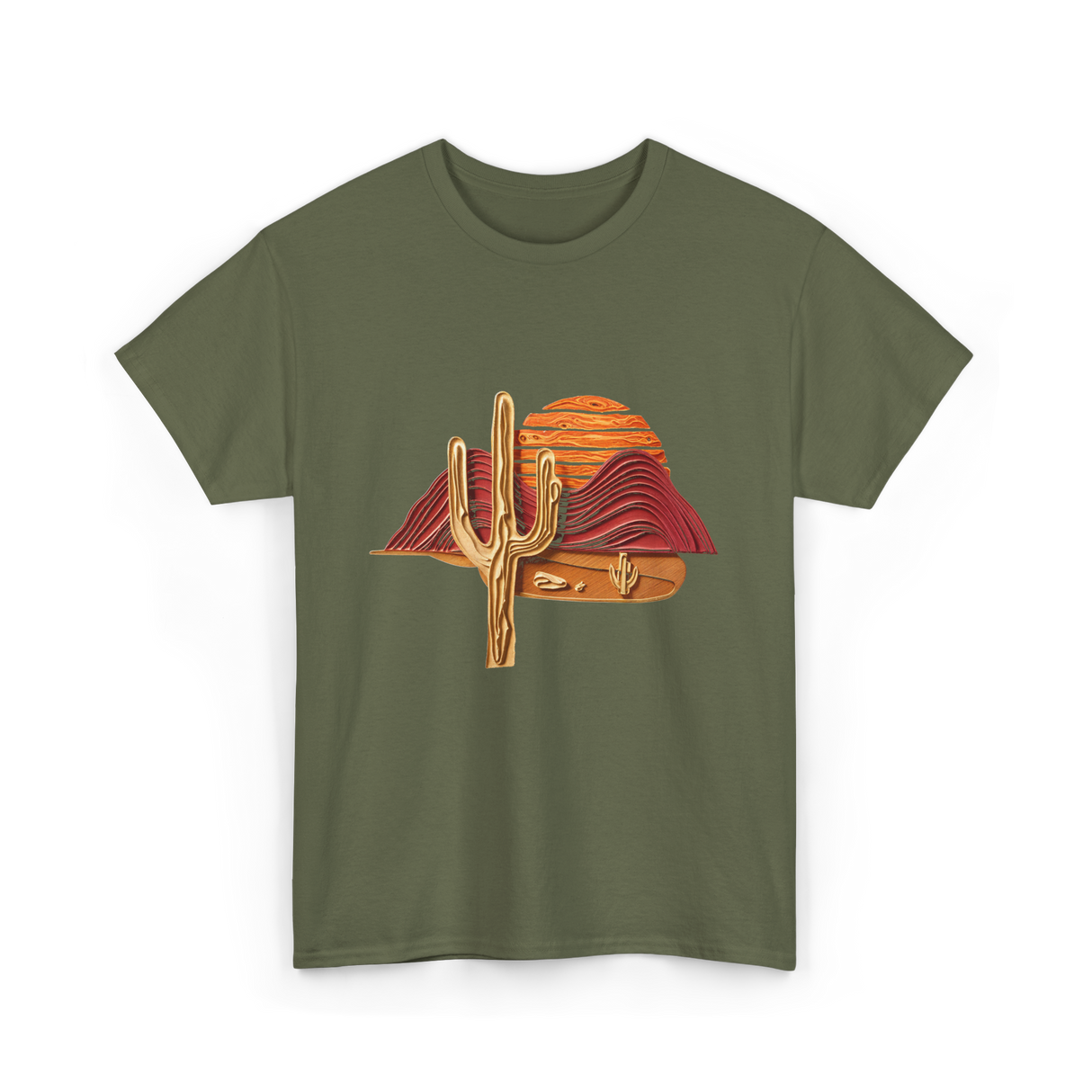 Saguaro Sunset Desert Cactus T-Shirt - Military Green