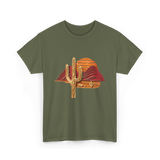 Saguaro Sunset Desert Cactus T-Shirt - Military Green