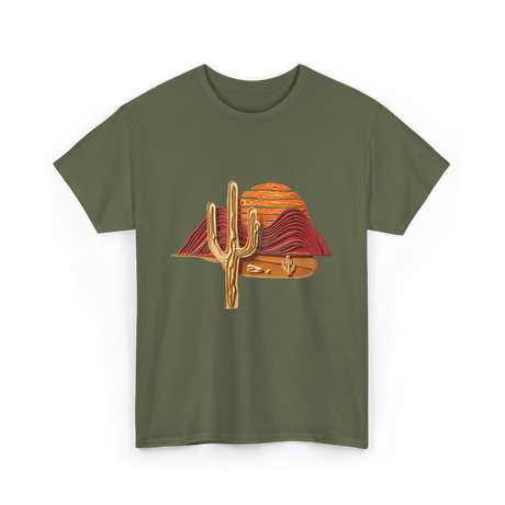 Saguaro Sunset Desert Cactus T-Shirt - Military Green