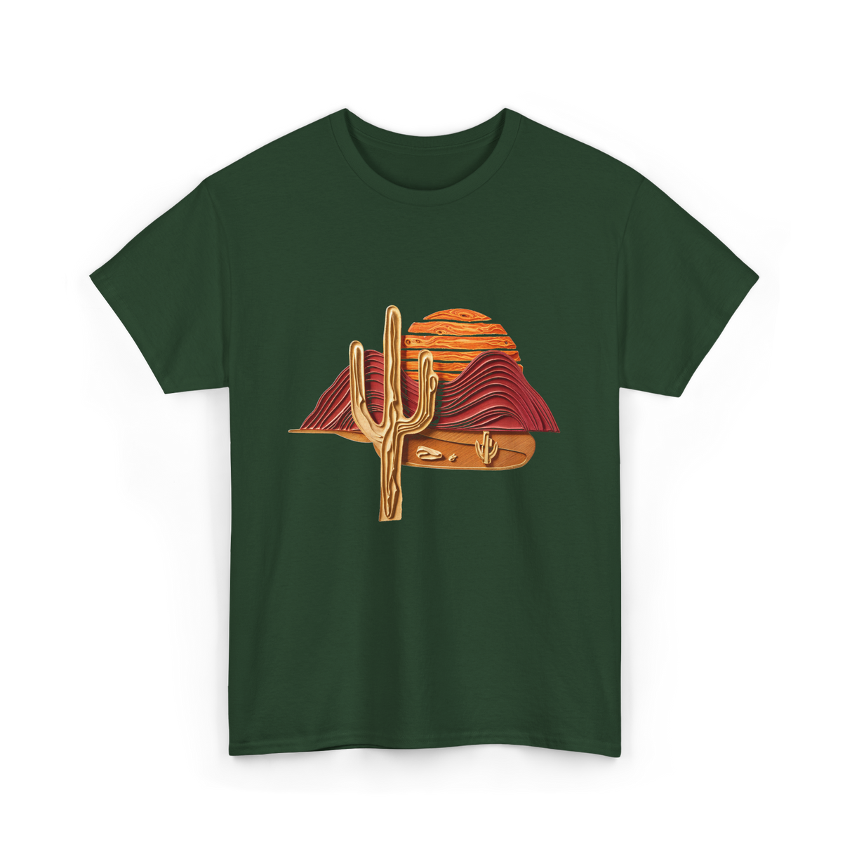 Saguaro Sunset Desert Cactus T-Shirt - Forest Green