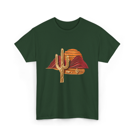 Saguaro Sunset Desert Cactus T-Shirt - Forest Green