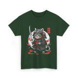 Samurai Cat Kawaii Ninja Cat T-Shirt - Forest Green